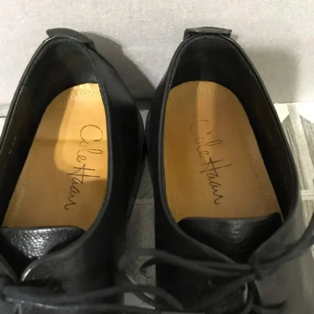 SOLD❌❌❌ Cole Haan Black Beckett Split Toe Leather 3 Eyelet Oxfords Sz-9M - Picture 3 of 8